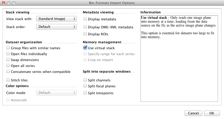 imagej bioformats import options